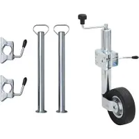 Markenlos Stützrad 60 mm mit 2 Stützrohren und 3 Klemmen, Vollgummi-Reifen, verzinkter Stahl, höhenverstellbar von 63 bis 87,5 cm für Anhänger