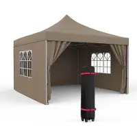 StarTech.com Faltpavillon 3 x 3 m - Pop up Gartenzelt - Schnell aufklappbar - 4 abnehmbare Seitenwände - 36 Solar-LED - Wasserdicht, UV-beständig - Für 5–8 Personen - Khaki