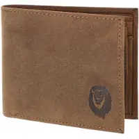 OXMOX Leder Geldbörse Leather RFID Protect Querscheinbörse Freedom Lion Embossed Vintage Light Brown braun
