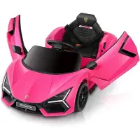 Dripex Lamborghini Kinder Elektroauto 12V mit Scherentüren, Fernbedienung, LED & Bluetooth, MP3, Sicherheitsgurt, 2 Fahrmodi, Rosa