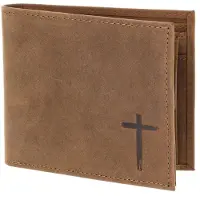 OXMOX Leder Geldbörse Leather RFID Protect Querscheinbörse Freedom Cross Embossed Vintage Light Brown braun