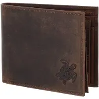 OXMOX Leder Geldbörse Leather RFID Protect Querscheinbörse Turtle 2.0 Embossed Vintage Dark Brown dunkelbraun