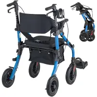 Vevor 2-in-1 Rollator Faltbar mit Sitz, Leichter Gehwagen mit Reifen, Gehhilfe bis 136 kg mit Rückenlehne Tasche Gehstockhalter
