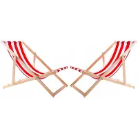 Woodok Liegestuhl Strandliege Sonnenliege Gartenliege Holz Liege Holzstrandliege 120kg, Rot-weiß