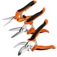 Famanu Gartenschneider Set 3-teilig – Edelstahl-Gartenschneider für Rosen, Pflanzen, Äste, Blumen, Obst und Gemüse, orange