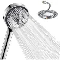 Markenlos Duschkopf mit 2 m Schlauch, wassersparende Handbrause mit 5 Strahlarten, runder Duschkopf 120 mm in Chrom