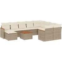vidaXL 11-tlg. Garten-Sofagarnitur mit Kissen Beige Poly Rattan