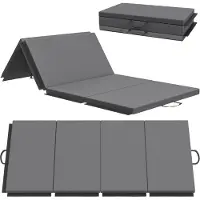 HOMCOM Faltbare Gymnastikmatte, dicke Gymnastikmatte, 180 x 80 x 5 cm, mit Griff, Bodenmatte für Yoga, MMA, Sport, Fitness, Pilates, synthetischer Bezug, Grau