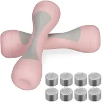 Markenlos Hantelset 2 Stück, verstellbare Gewichte 1 kg, 1,5 kg oder 2 kg, mit Gummi-Griff, rosa