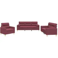 vidaXL 3-tlg. Sofagarnitur mit Kissen Weinrot Stoff