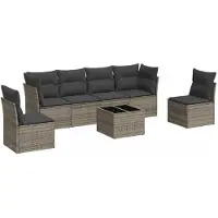 vidaXL 7-tlg. Garten-Sofagarnitur mit Kissen Grau Poly Rattan
