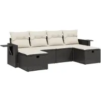 vidaXL 6-tlg. Garten-Sofagarnitur mit Kissen Schwarz Poly Rattan