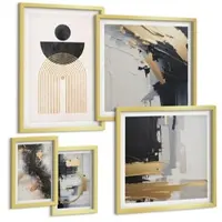 Tulup BILDER SET 5er Set - 50x50 cm & 20x30 cm & 40x60 cm Goldrahmen - Abstrakte Geometrie-Komposition