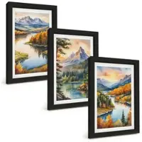 Tulup BILDER SET 3er Set - 20x30 cm Schwarzer Rahmen - Berglandschaften mit einem Fluss