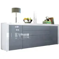 Vladon SIDEBOARD La Paz Grau Hochglanz / Weiß Hochglanz