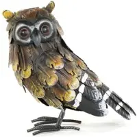 Moritz Deko Eule Gelb-Braun 22 cm - Eulenfigur Metall handbemalt mit 3D-Federstruktur und Federohren Landhausstil für Garten Terrasse Wohnen
