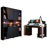 Parisot SCHREIBTISCHKOMBINATION schwarz, Eiche, Gamingtisch und Schrank inklusive LED-Beleuchtung