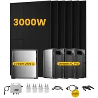 EcoFlow Stream Ultra X, Solaranlage mit Speicher, mit 6 x 500W Bifazialen Solarmodulen, by Powerness - Stream Ultra X + 3 x Stream AC Pro | 9600Wh / 4 x Smart Plug / Selbstabholung
