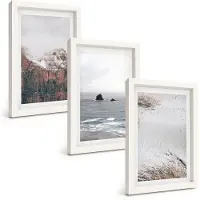 Tulup BILDER SET 3er Set - 20x30 cm Weißer Rahmen - Berge, Wolken, Meer, Sand, Natur