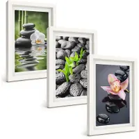 Tulup BILDER SET 3er Set - 20x30 cm Weißer Rahmen - Eine ruhige Zen-Komposition aus Blumen und Wasser
