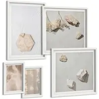 Tulup BILDER SET 5er Set - 50x50 cm & 20x30 cm & 40x60 cm Weißer Rahmen - Dezente Boho-Naturtexturen