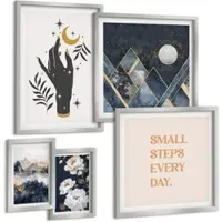 Tulup BILDER SET 5er Set - 50x50 cm & 20x30 cm & 40x60 cm Silberner Rahmen - Turmbrücken in europäischen Städten