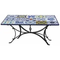 Casa Padrino Luxus Jugendstil Esstisch Weiß / Blau / Bunt / Schwarz 200 cm - Rechteckiger Gartentisch - Gastronomie Möbel - Made in Italy