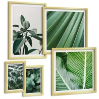 Tulup BILDER SET 5er Set - 50x50 cm & 20x30 cm & 40x60 cm Goldrahmen - Tropische Blätter in Grün