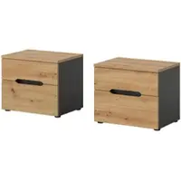 Inn.Furn NACHTTISCH 2er Set Eiche Artisan, grau, Nachtkommode mit Schubkästen
