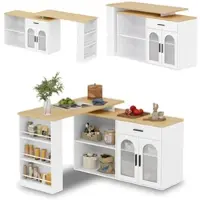 Merax Küchenschrank mit 360° Drehtisch, Kücheninsel mit Stauraum, Sideboard, Schreibtisch & Bartisch, Schubladen und Regalen, Weiß