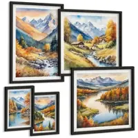 Tulup BILDER SET 5er Set - 50x50 cm & 20x30 cm & 40x60 cm Schwarzer Rahmen - Ansichten der Zitronenarchitektur von Positano