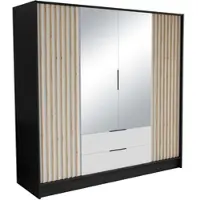 Masseno Drehtürenschrank PELOR 200/200/51 cm Modern Kleiderschrank 4-türig mit Spiegel Schwarz