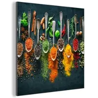 MuchoWow METALLBILD Kräuter - Gewürze - Löffel 50x50 cm