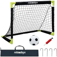 Relaxdays Fußballtor, HBT: 60 x 90 x 60 cm, steckbar, mit Ball, Erdhaken & Tasche, PVC, Kindertor Garten, schwarz/gelb