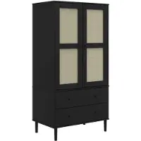 vidaXL Kleiderschrank SENJA Rattan-Optik Schwarz 90x55x175 cm