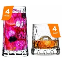 Pasabahce Leafy Gläser Set – 4 Longdrinkgläser + 4 Whiskyglas
