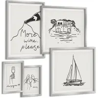 Tulup BILDER SET 5er Set - 50x50 cm & 20x30 cm & 40x60 cm Silberner Rahmen - Fröhliche Momente mit Champagner
