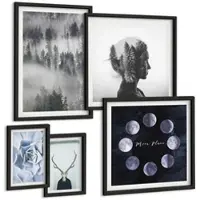Tulup BILDER SET 5er Set - 50x50 cm & 20x30 cm & 40x60 cm Schwarzer Rahmen - Waldnebel, Mond, Schädel, Frau