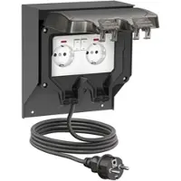 Ledscom.de Steckdose POXO für außen und 2m Kabel, IP65, 2-fach, Edelstahl, anthrazit/schwarz, eckig, 20 cm
