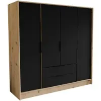 Masseno Drehtürenschrank CAVA 200/200/51 cm Modern Kleiderschrank 4-türig Eiche Artisan
