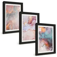 Tulup BILDER SET 3er Set - 20x30 cm Schwarzer Rahmen - Abstrakte Pastellmuster