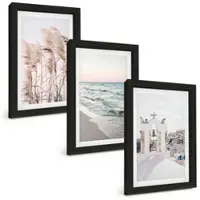 Tulup BILDER SET 3er Set - 20x30 cm Schwarzer Rahmen - Pflanzen, Meereswellen, Aussicht, Häuser