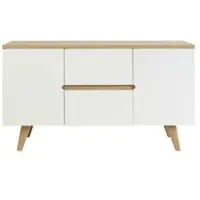 Miliboo Weiss lackiertes, glänzendes Badezimmermöbel und helles Holz L140 cm MELKA