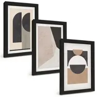 Tulup BILDER SET 3er Set - 20x30 cm Schwarzer Rahmen - Abstrakte Formen beige braun