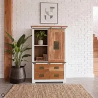 MASSIVMOEBEL24.DE Schrank Mango 90x45x150 weiß lackiert RAILWAY #513