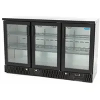 Maxima - Getränkekühlschrank mit 3 Drehtüren, Doppelverglasung, 6 verstellbare Einlegeböden, LED, 323L, Schwarz - 135x51,5x85 cm