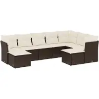 vidaXL 9-tlg. Garten-Sofagarnitur mit Kissen Braun Poly Rattan
