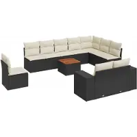 vidaXL 11-tlg. Garten-Sofagarnitur mit Kissen Schwarz Poly Rattan