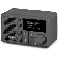 Medion S66822 Tragbares Mini DAB+ Radio mit Bluetooth (Akku mit bis zu 6,5 Stunden, klein, dimmbares Farbdisplay, Teleskopantenne, Sleeptimer, Wecker, Snooze, AUX, USB-C) grau