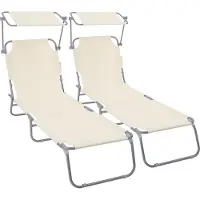 VOUNOT 2er Set Sonnenliege Klappbar, Gartenliege Strandliege mit Sonnenschutz und 4-Fach Verstellbarer Rückenlehne, Beige
